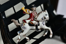 Load image into Gallery viewer, Vintage Early 1900's Silver Hand-Painted Enamel Trumpeter Soldier Horse Pin Brooch