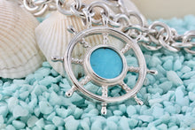 Load image into Gallery viewer, Tiffany & Co. Vintage Sterling Silver Ship Steering Wheel Turquoise Pendant 16" Chain Necklace