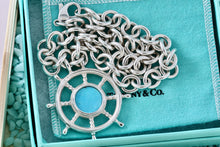Load image into Gallery viewer, Tiffany & Co. Vintage Sterling Silver Ship Steering Wheel Turquoise Pendant 16" Chain Necklace