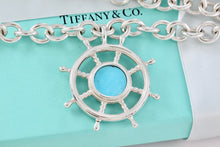 Load image into Gallery viewer, Tiffany & Co. Vintage Sterling Silver Ship Steering Wheel Turquoise Pendant 16" Chain Necklace