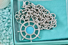 Load image into Gallery viewer, Tiffany & Co. Vintage Sterling Silver Ship Steering Wheel Turquoise Pendant 16" Chain Necklace