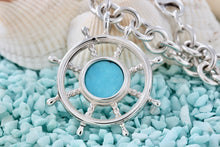 Load image into Gallery viewer, Tiffany & Co. Vintage Sterling Silver Ship Steering Wheel Turquoise Pendant 16" Chain Necklace