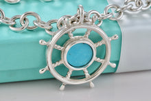 Load image into Gallery viewer, Tiffany & Co. Vintage Sterling Silver Ship Steering Wheel Turquoise Pendant 16" Chain Necklace