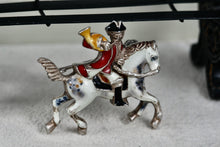 Load image into Gallery viewer, Vintage Early 1900's Silver Hand-Painted Enamel Trumpeter Soldier Horse Pin Brooch