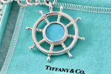 Load image into Gallery viewer, Tiffany & Co. Vintage Sterling Silver Ship Steering Wheel Turquoise Pendant 16" Chain Necklace