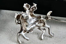 Load image into Gallery viewer, Vintage Early 1900's Silver Hand-Painted Enamel Trumpeter Soldier Horse Pin Brooch