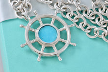 Load image into Gallery viewer, Tiffany & Co. Vintage Sterling Silver Ship Steering Wheel Turquoise Pendant 16" Chain Necklace