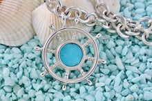 Load image into Gallery viewer, Tiffany & Co. Vintage Sterling Silver Ship Steering Wheel Turquoise Pendant 16" Chain Necklace