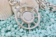 Load image into Gallery viewer, Tiffany & Co. Vintage Sterling Silver Ship Steering Wheel Turquoise Pendant 16" Chain Necklace