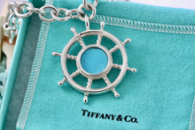 Load image into Gallery viewer, Tiffany & Co. Vintage Sterling Silver Ship Steering Wheel Turquoise Pendant 16" Chain Necklace