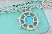 Load image into Gallery viewer, Tiffany & Co. Vintage Sterling Silver Ship Steering Wheel Turquoise Pendant 16" Chain Necklace