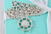 Load image into Gallery viewer, Tiffany & Co. Vintage Sterling Silver Ship Steering Wheel Turquoise Pendant 16" Chain Necklace