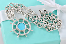 Load image into Gallery viewer, Tiffany & Co. Vintage Sterling Silver Ship Steering Wheel Turquoise Pendant 16" Chain Necklace