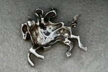 Load image into Gallery viewer, Vintage Early 1900's Silver Hand-Painted Enamel Trumpeter Soldier Horse Pin Brooch