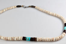 Load image into Gallery viewer, Vintage Hand Strung Silver Turquoise Puka Shell Hawaii 18" Necklace 1950's Era
