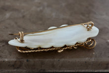 Load image into Gallery viewer, Costume "Florance" Gold Tone Wire Wrapped Carved Pearl Arrowhead 2" Brooch Pin