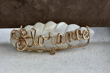 Load image into Gallery viewer, Costume "Florance" Gold Tone Wire Wrapped Carved Pearl Arrowhead 2" Brooch Pin