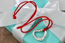 Load image into Gallery viewer, Elsa Peretti Diamond 22mm Open Heart Pendant Red Silk Cord 16" Necklace