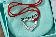Load image into Gallery viewer, Elsa Peretti Diamond 22mm Open Heart Pendant Red Silk Cord 16" Necklace