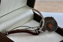 Load image into Gallery viewer, Sterling Silver Pewter Ammonite Fossil Shell Fibonacci Amber Glass Handmade Brooch Pin