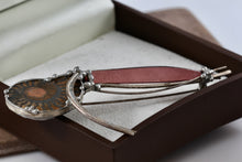 Load image into Gallery viewer, Sterling Silver Pewter Ammonite Fossil Shell Fibonacci Amber Glass Handmade Brooch Pin