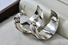 Load image into Gallery viewer, Native American Sterling Silver Handmade Multi Gemstone Inlay Hoop Earrings