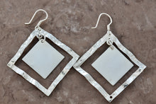 Load image into Gallery viewer, Sterling Silver Dangle Double Square Wavy Dangle Earrings