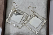 Load image into Gallery viewer, Sterling Silver Dangle Double Square Wavy Dangle Earrings