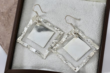 Load image into Gallery viewer, Sterling Silver Dangle Double Square Wavy Dangle Earrings