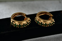 Load image into Gallery viewer, Sterling Silver Vermeil Green Emerald Small Clip-on Hoop Earrings
