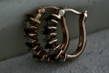 Load image into Gallery viewer, Sterling Silver Vermeil Blue Sapphire CZ Diamonds Huggie Hoop Cocktail Earrings