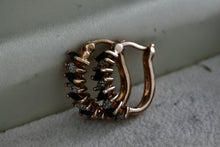 Load image into Gallery viewer, Sterling Silver Vermeil Blue Sapphire CZ Diamonds Huggie Hoop Cocktail Earrings