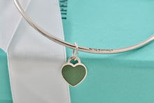 Load image into Gallery viewer, Tiffany & Co. Silver Small Blue Enamel Heart Dangle Bangle Bracelet *Custom*