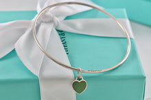 Load image into Gallery viewer, Tiffany & Co. Silver Small Blue Enamel Heart Dangle Bangle Bracelet *Custom*