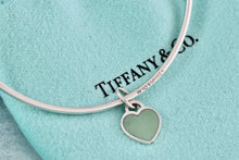 Load image into Gallery viewer, Tiffany & Co. Silver Small Blue Enamel Heart Dangle Bangle Bracelet *Custom*