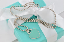 Load image into Gallery viewer, Return To Tiffany & Co. Silver Large Blue Enamel Heart Charm Beaded Chain 24" Necklace