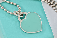 Load image into Gallery viewer, Return To Tiffany & Co. Silver Large Blue Enamel Heart Charm Beaded Chain 24" Necklace