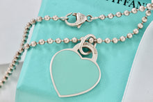 Load image into Gallery viewer, Return To Tiffany & Co. Silver Large Blue Enamel Heart Charm Beaded Chain 24" Necklace