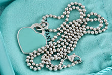 Load image into Gallery viewer, Return To Tiffany & Co. Silver Large Blue Enamel Heart Charm Beaded Chain 24" Necklace