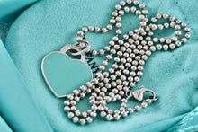 Load image into Gallery viewer, Return To Tiffany & Co. Silver Large Blue Enamel Heart Charm Beaded Chain 24" Necklace