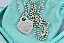 Load image into Gallery viewer, Return To Tiffany & Co. Silver Large Blue Enamel Heart Charm Beaded Chain 24" Necklace