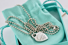 Load image into Gallery viewer, Return To Tiffany & Co. Silver Large Blue Enamel Heart Charm Beaded Chain 24" Necklace