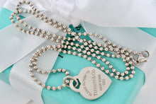 Load image into Gallery viewer, Return To Tiffany & Co. Silver Large Blue Enamel Heart Charm Beaded Chain 24" Necklace