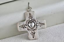 Load image into Gallery viewer, Sterling Silver Heart Compass Cross Charm 1" Pendant