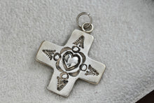 Load image into Gallery viewer, Sterling Silver Heart Compass Cross Charm 1" Pendant