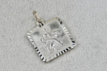 Load image into Gallery viewer, Sterling Silver St. Christopher "Protect Us" Etched Square Charm Pendant