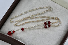 Load image into Gallery viewer, Sterling Silver CZ Diamonds Red Glass Beads Dangle Drop 16" Necklace