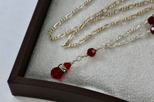 Load image into Gallery viewer, Sterling Silver CZ Diamonds Red Glass Beads Dangle Drop 16" Necklace