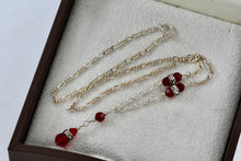 Load image into Gallery viewer, Sterling Silver CZ Diamonds Red Glass Beads Dangle Drop 16" Necklace