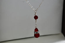 Load image into Gallery viewer, Sterling Silver CZ Diamonds Red Glass Beads Dangle Drop 16" Necklace